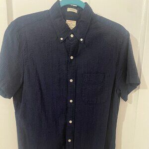 JCrew Seersucker Black Navy Striped Shirt (Small)